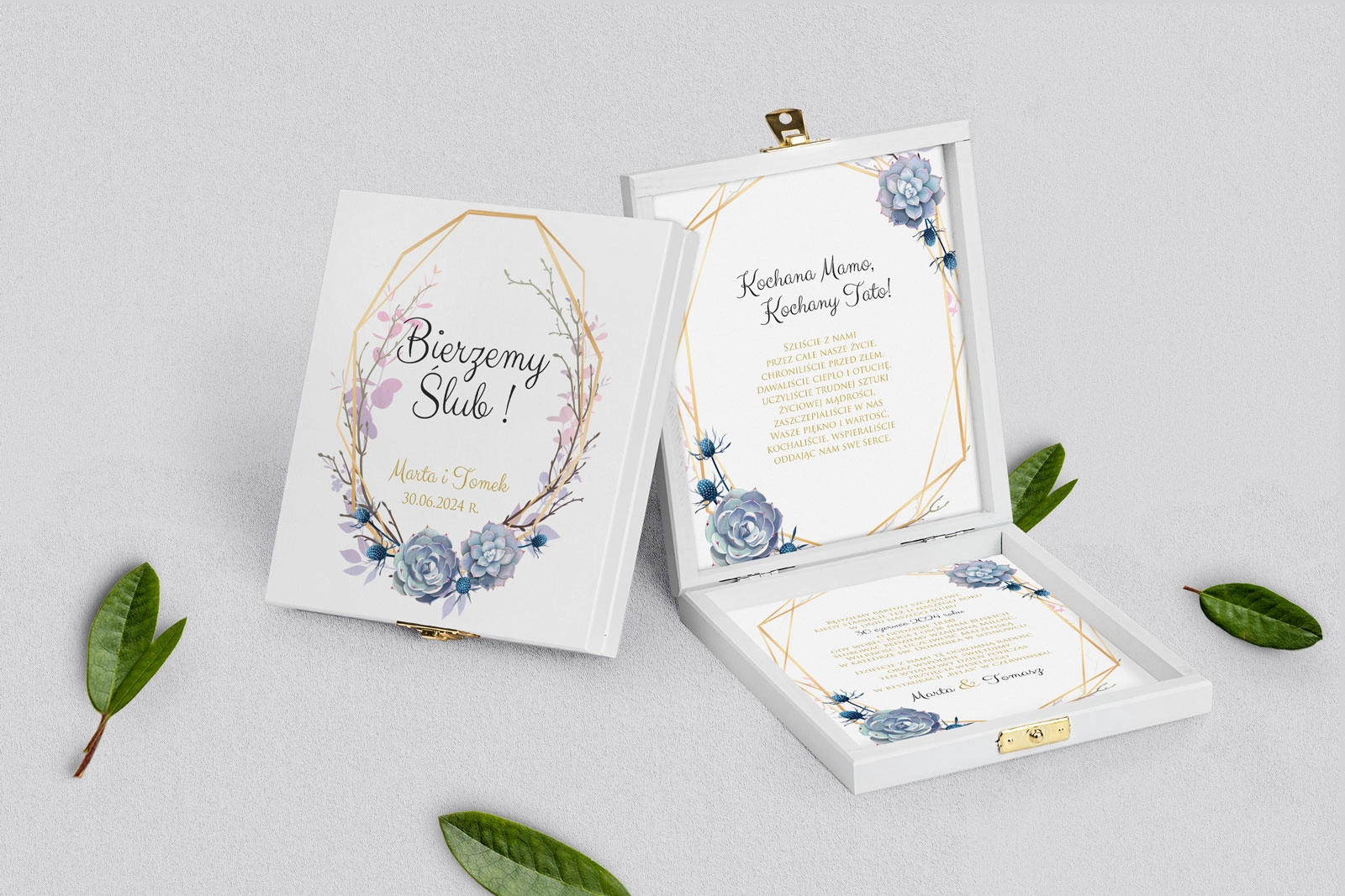 Zaproszenie dla Rodziców - białe Flowers & Frame Motyw 6