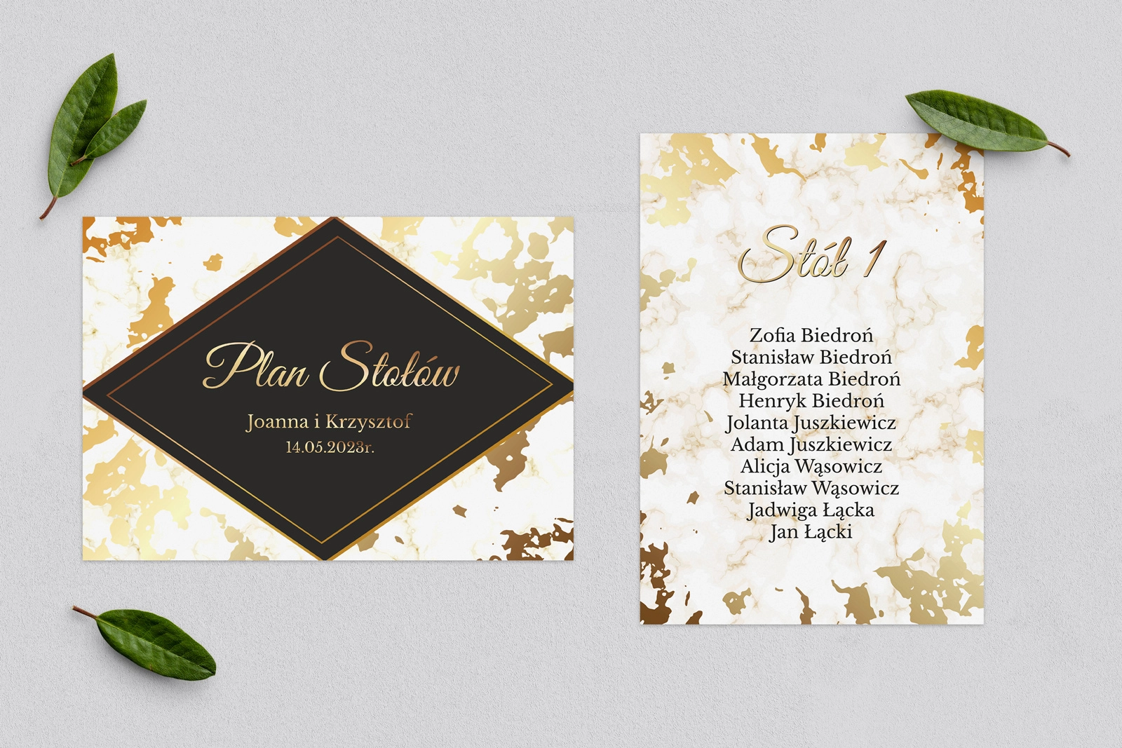 Plan Stołów - Karteczka Marmur & Złoto Motyw 5