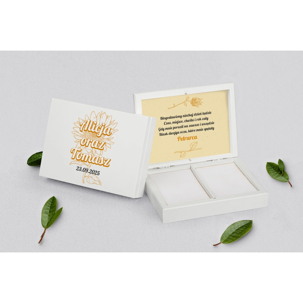 Pudełko na obrączki prostokątne białe - Sunflowers Motyw 1