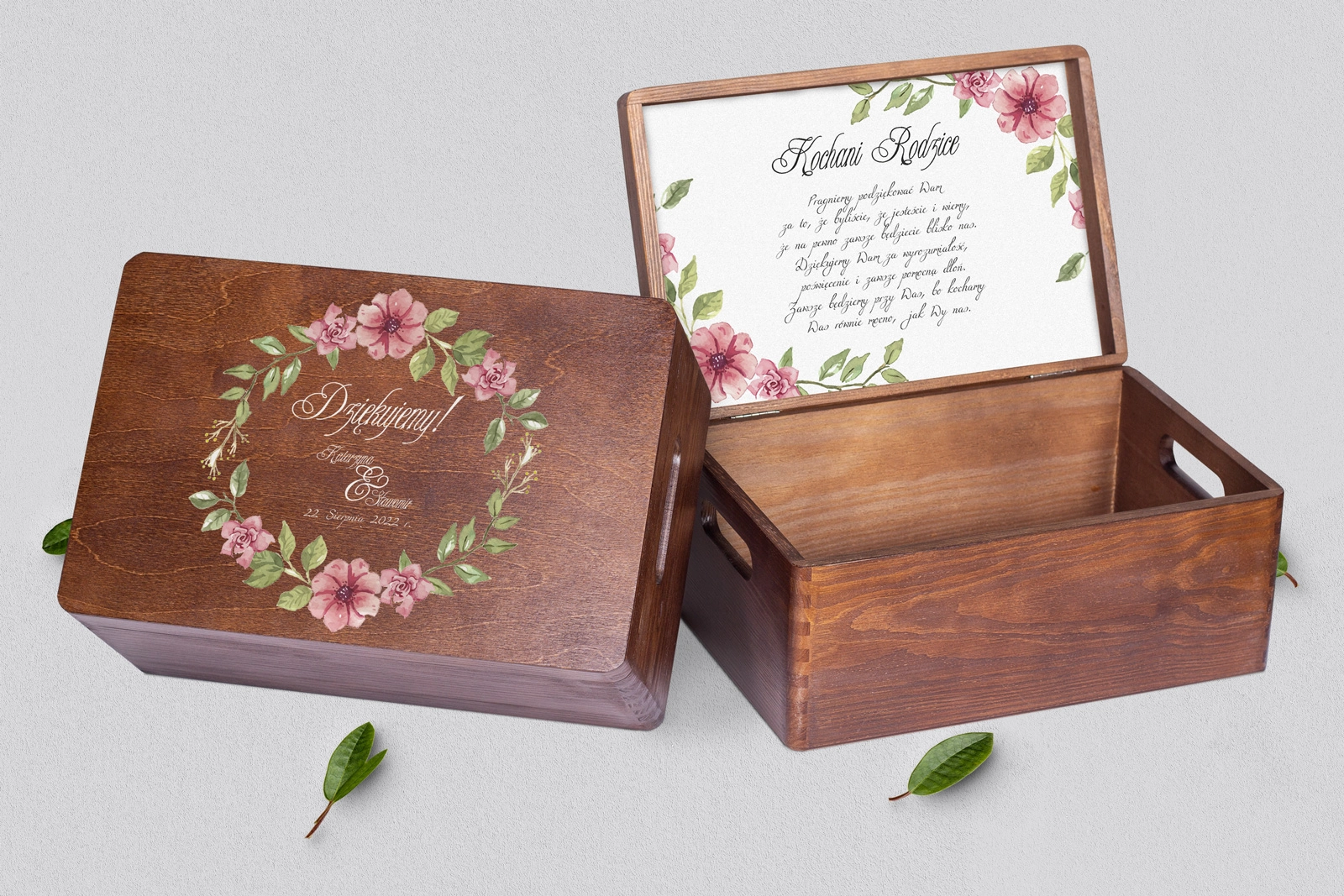 Skrzyneczka dla Rodziców - brązowa Akwarelowe Wianki Motyw 6