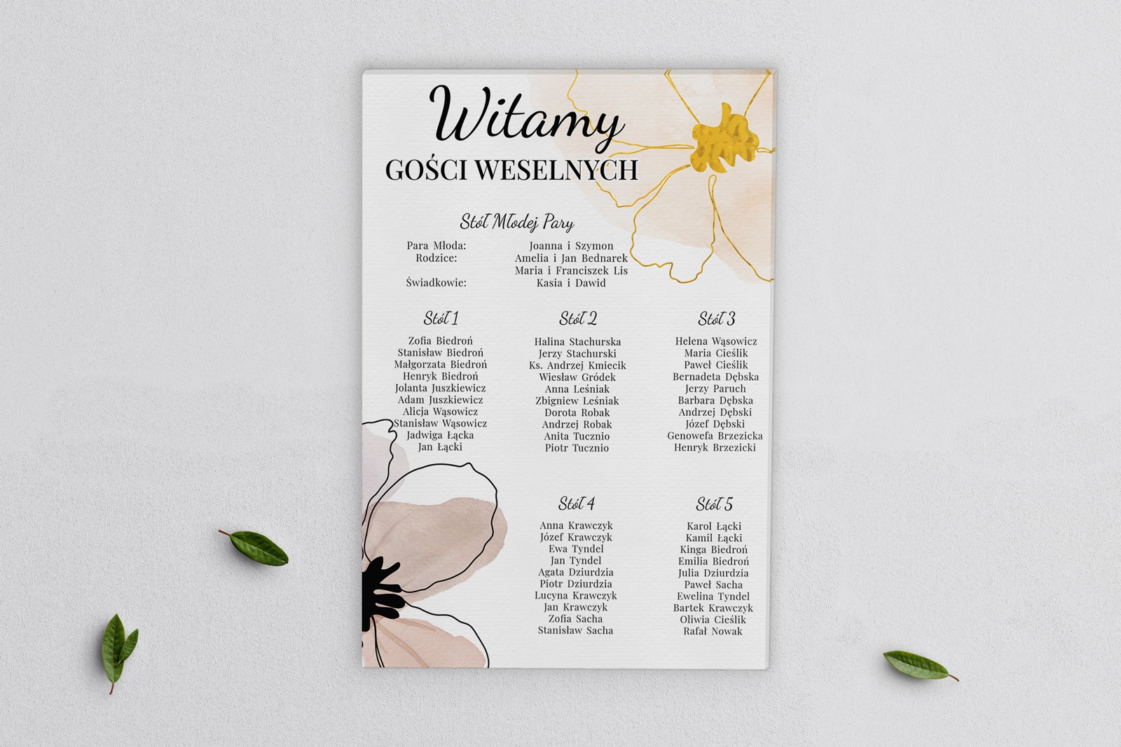 Plan stołów weselnych na płótnie Watercolor Wedding Motyw 1