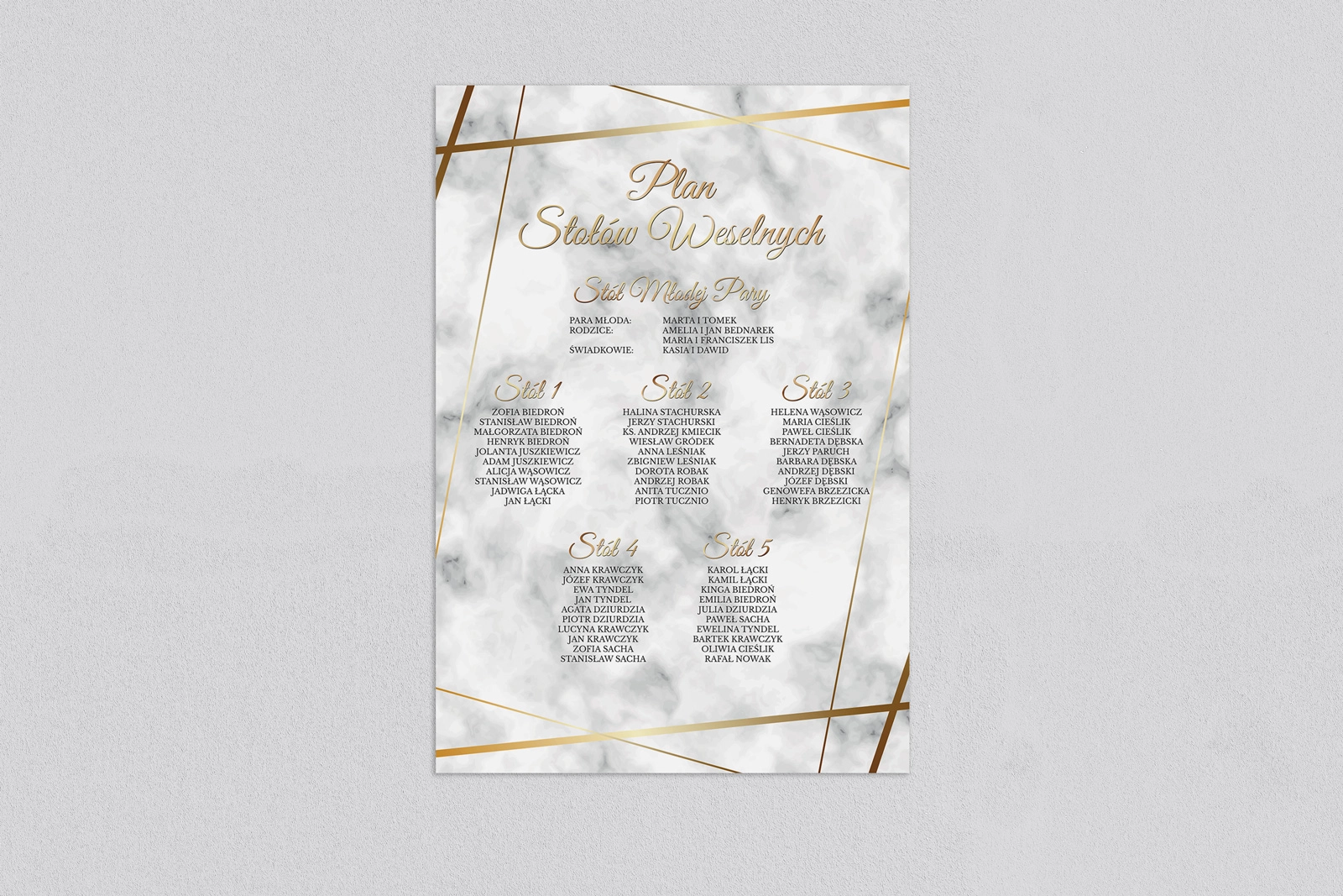 Plan stołów weselnych Marmur & Złoto - Motyw 2