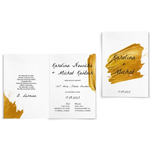 Zaproszenia ślubne Golden Brush - Składane Motyw 2