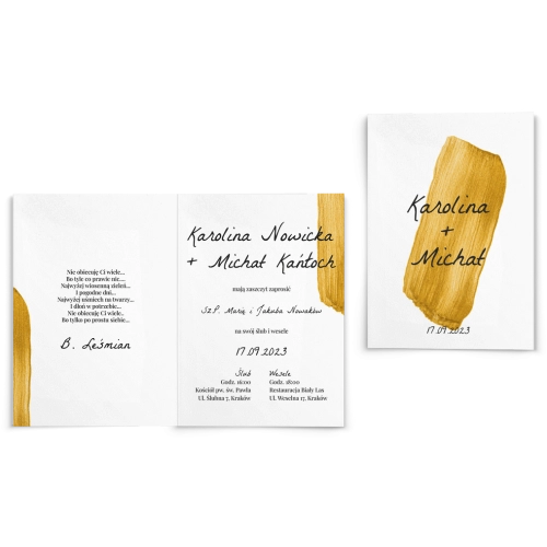 Zaproszenia ślubne Golden Brush - Składane Motyw 3
