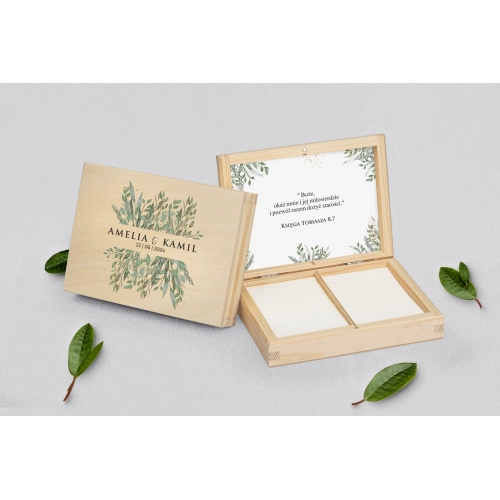 Pudełko na obrączki prostokątne naturalne - Leaves Motyw 3