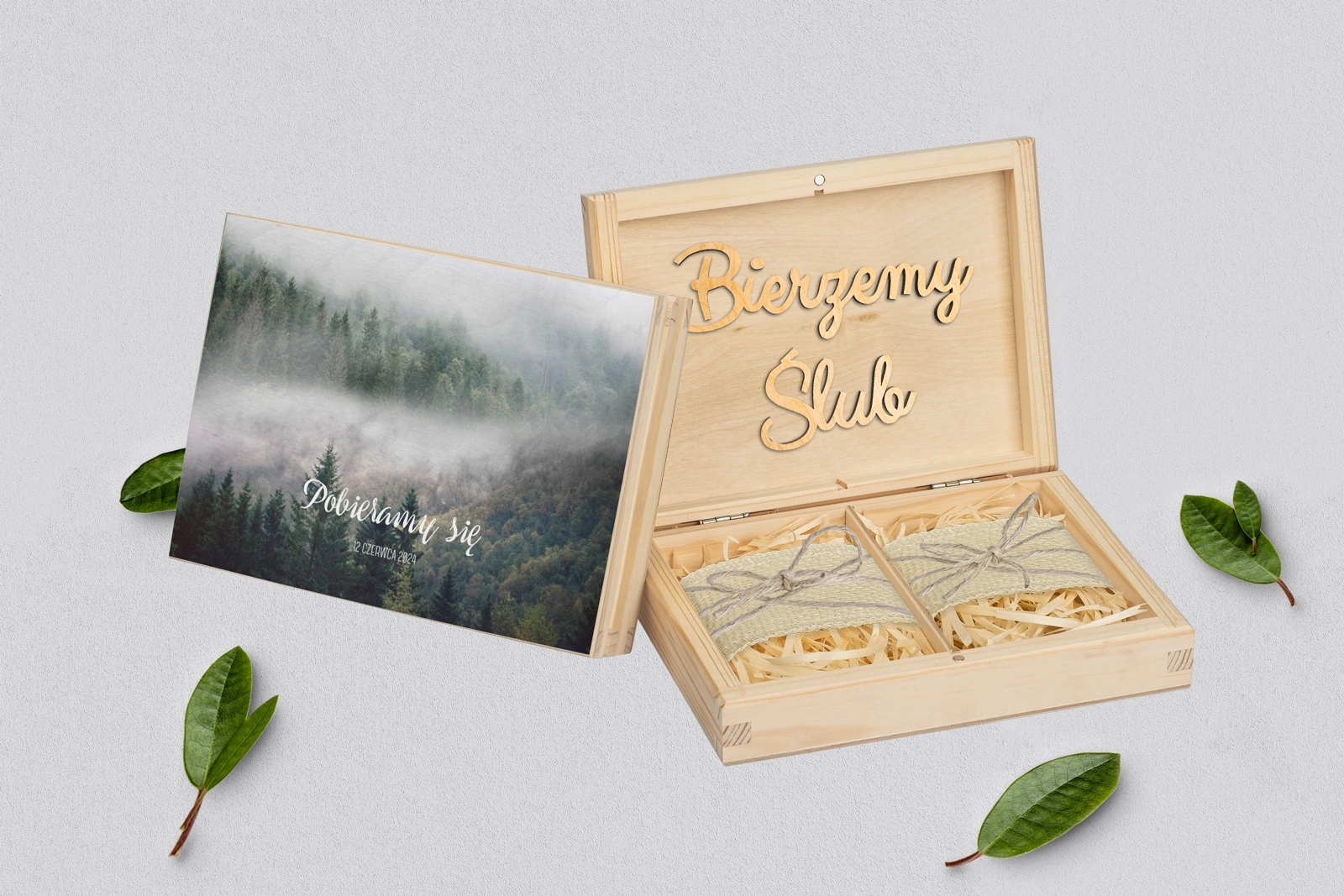Pudełko na obrączki prostokątne naturalne - Forest - Motyw 2