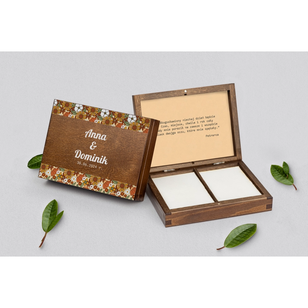Pudełko na obrączki prostokątne brązowe - Retro Style Motyw 1