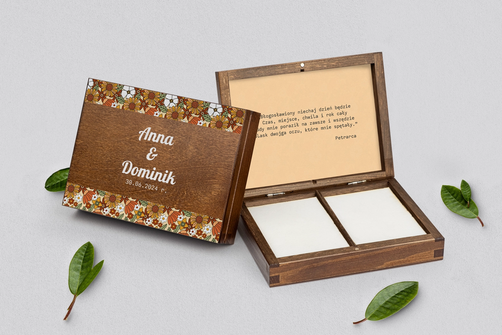 Pudełko na obrączki prostokątne brązowe - Retro Style Motyw 1