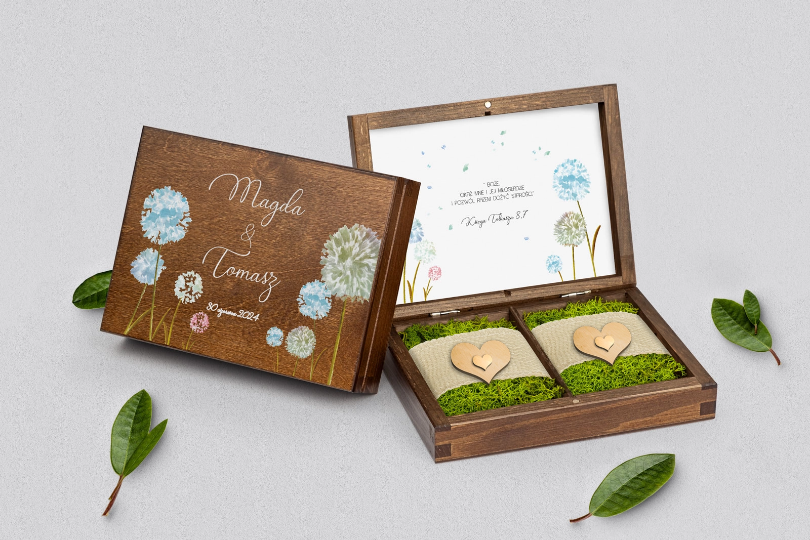 Pudełko na obrączki prostokątne brązowe - Biały Czas - Motyw 4