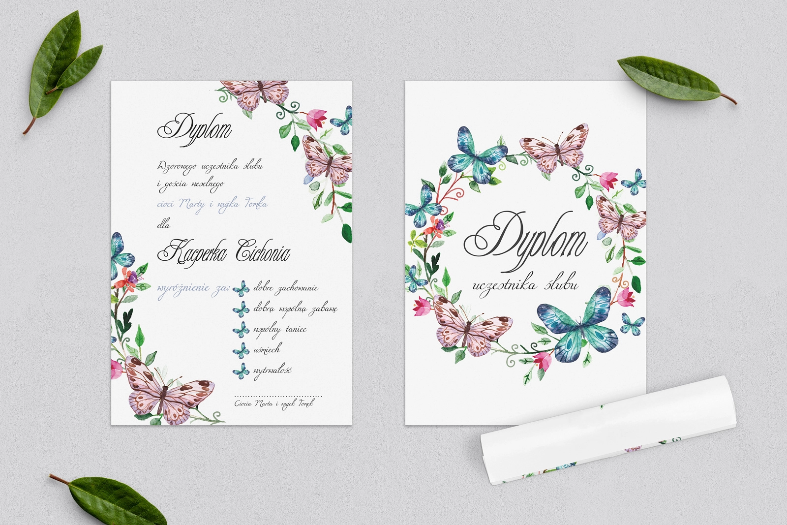 Dyplomy dla Dzieci - Akwarelowe Wianki Motyw 3