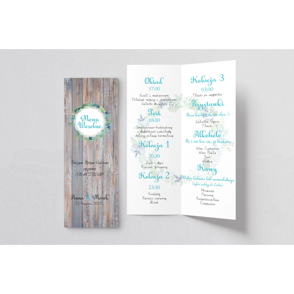 Menu Weselne Rustical Motyw 12