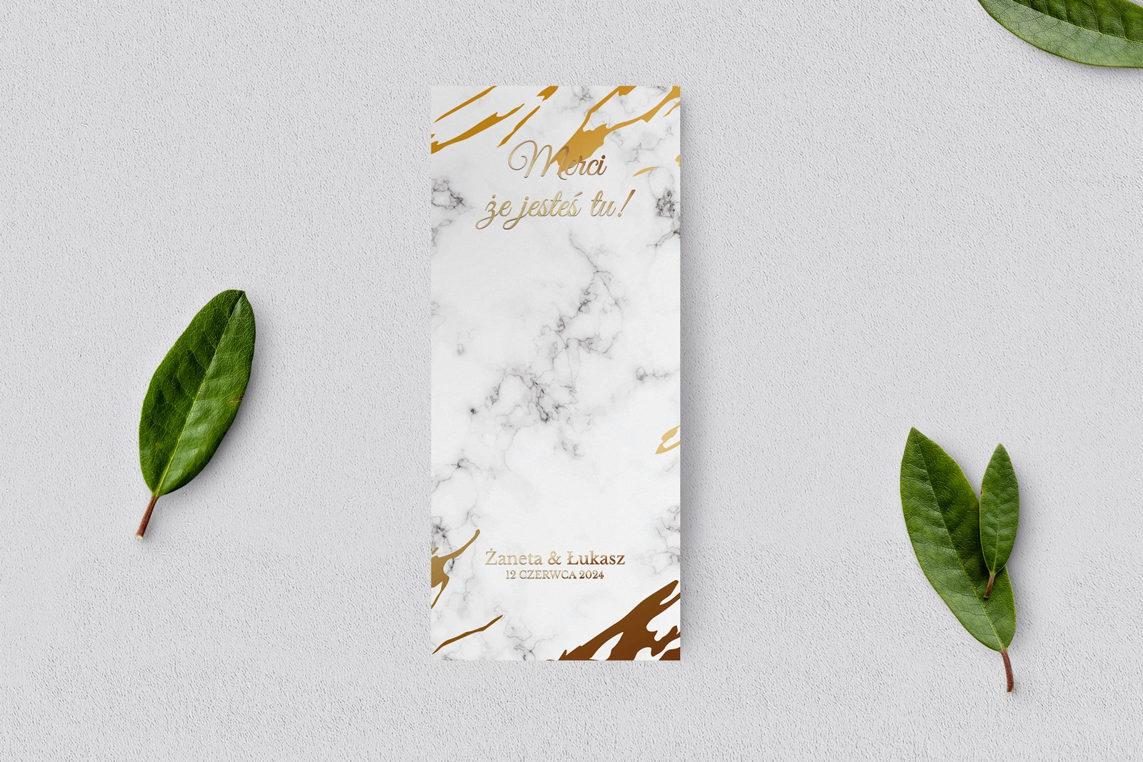 Podziękowanie Merci - Karteczka Marmur & Złoto - Motyw 3