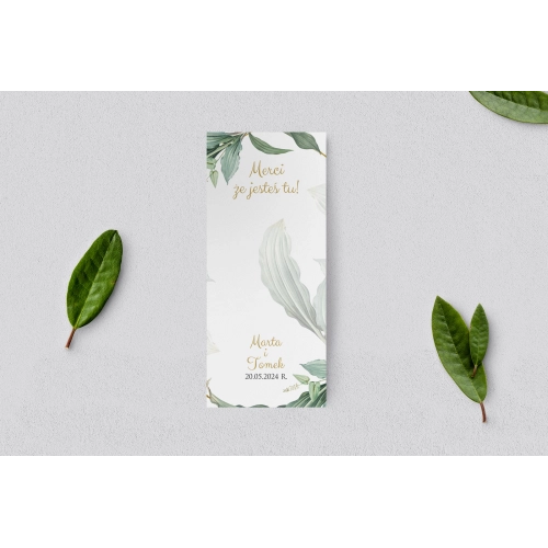 Podziękowanie Merci - Karteczka Liście - Motyw 3