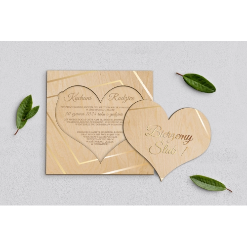 Drewniane Zaproszenie dla Rodziców - Marmur i Złoto Motyw 1