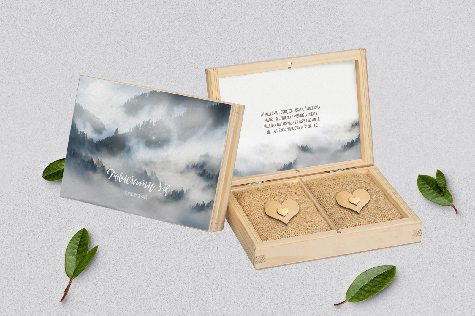 Pudełko na obrączki prostokątne naturalne - Forest - Motyw 5