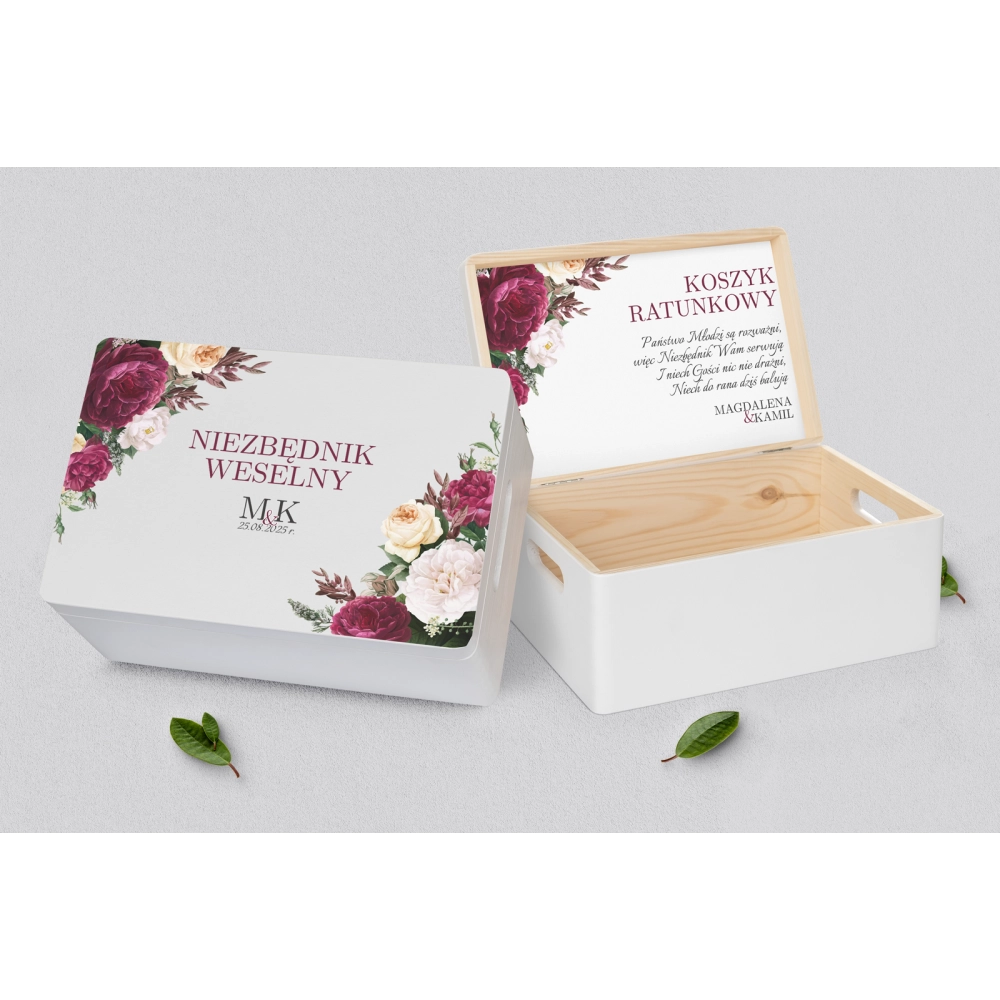 Koszyczek ratunkowy weselny biały - Fabello Motyw 1