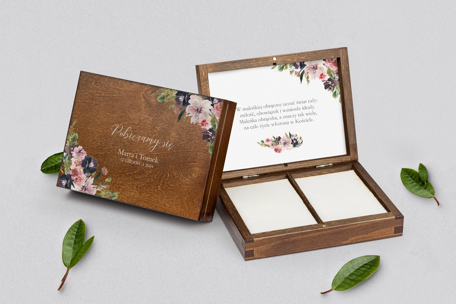 Pudełko na obrączki prostokątne brązowe - PasteLove Motyw 4