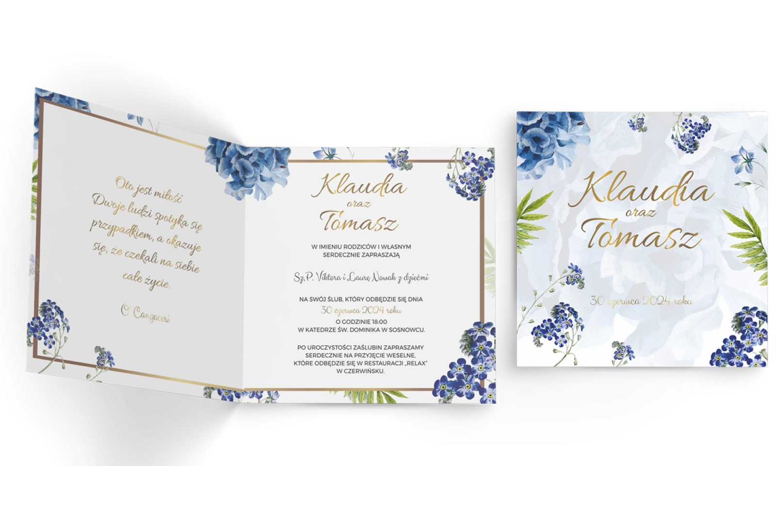 Zaproszenia ślubne Dream - Składane Kwadrat Motyw 4