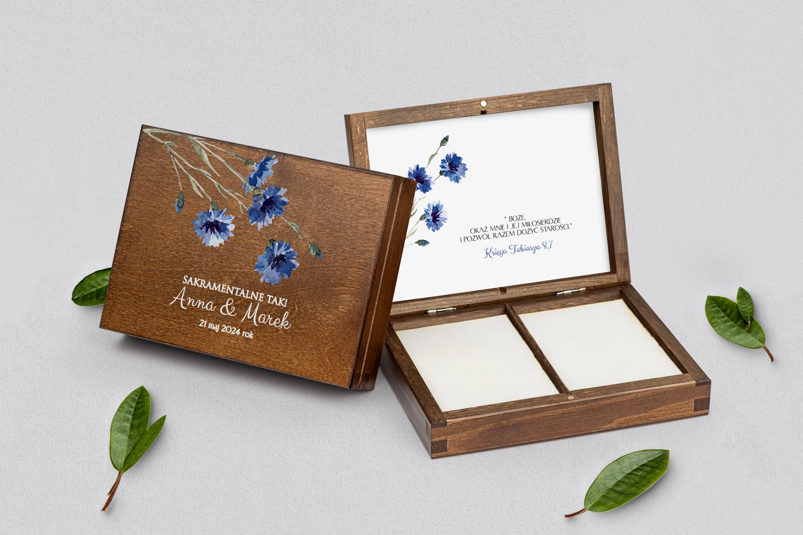 Pudełko na obrączki prostokątne brązowe - Sweet Love Motyw 1