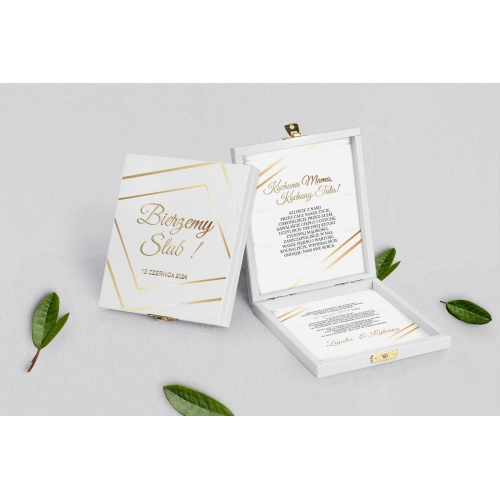 Zaproszenie dla Rodziców - białe Marmur&Złoto Motyw 1