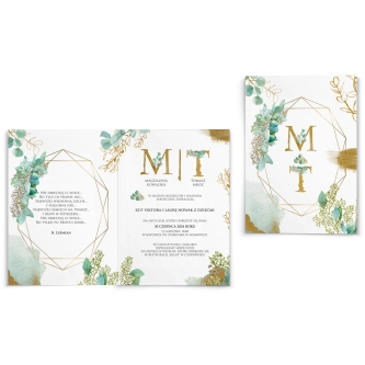 Zaproszenia ślubne Golden Green - Składane Motyw 1