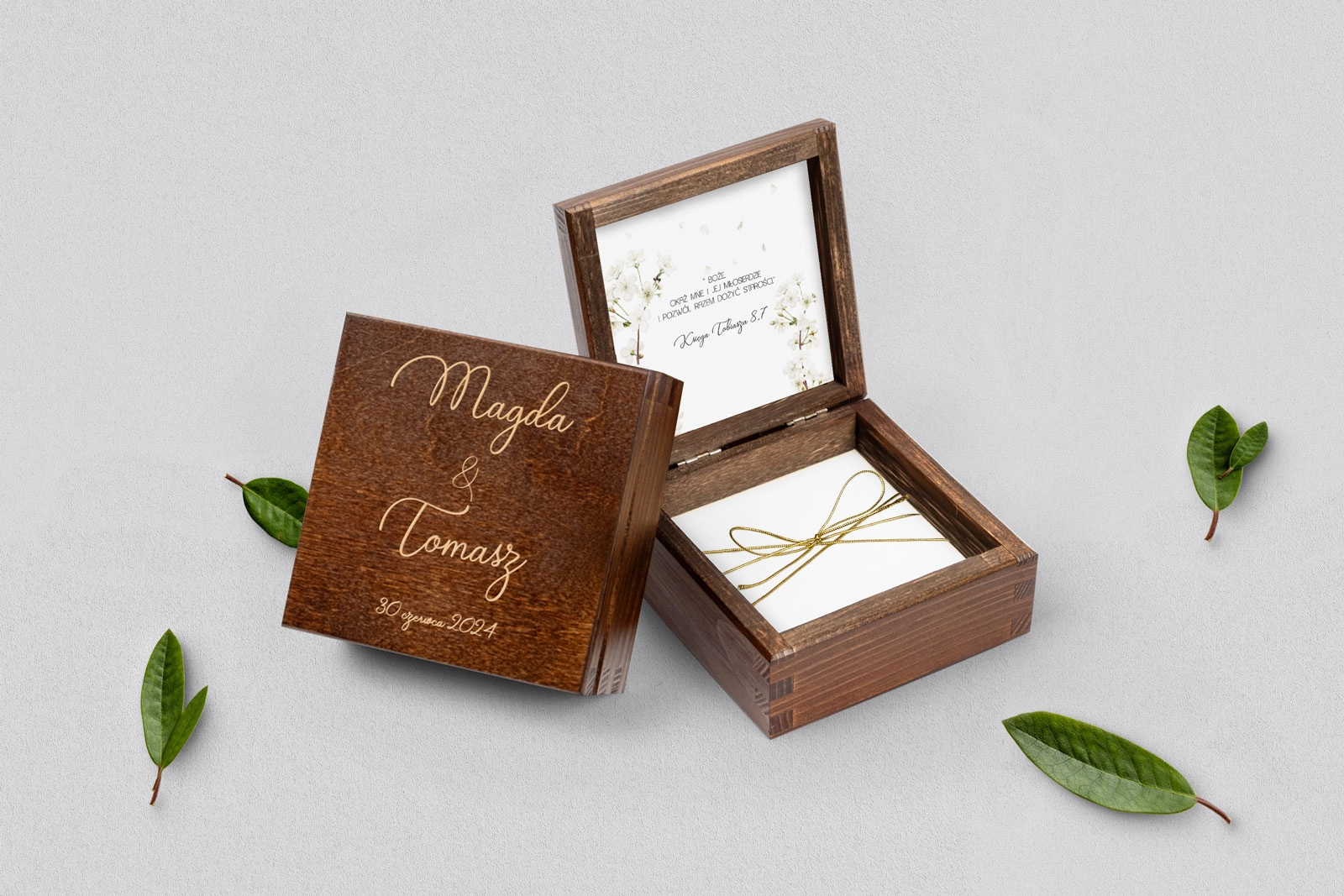 Pudełko na obrączki brązowe - Biały Czas - Motyw 1
