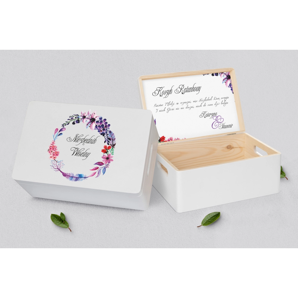 Koszyczek ratunkowy weselny biały - Akwarelowe Wianki Motyw 7