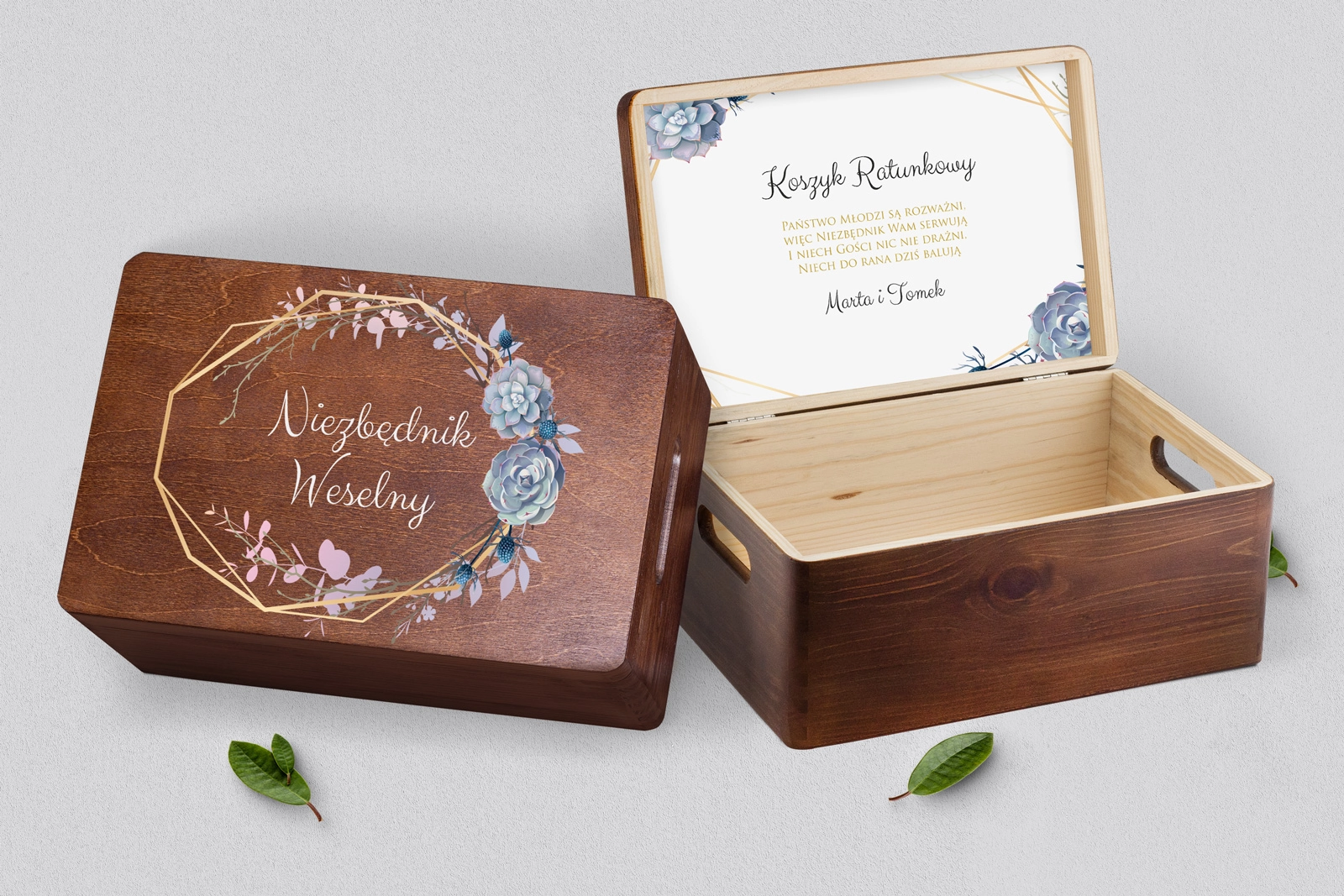 Koszyczek ratunkowy weselny brązowy - Flowers & Frame Motyw 6