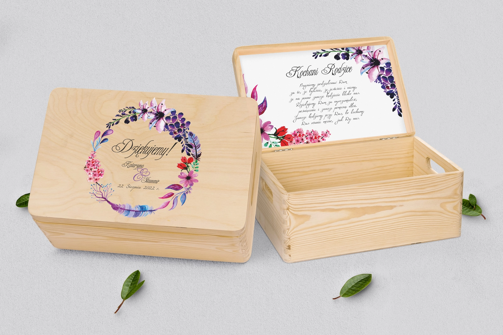 Skrzyneczka dla Rodziców - naturalna Akwarelowe Wianki Motyw 7