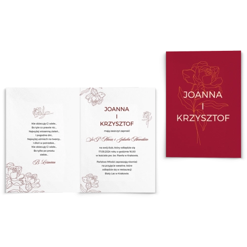 Zaproszenia ślubne Burgundy - Składane motyw 2