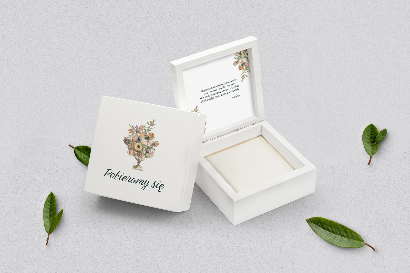 Pudełko na obrączki białe - Rustic Summer Motyw 2
