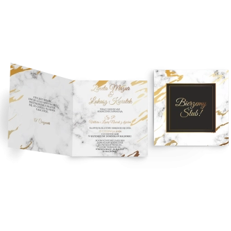Zaproszenia ślubne Marmur & Złoto - Składane Kwadrat Motyw 3