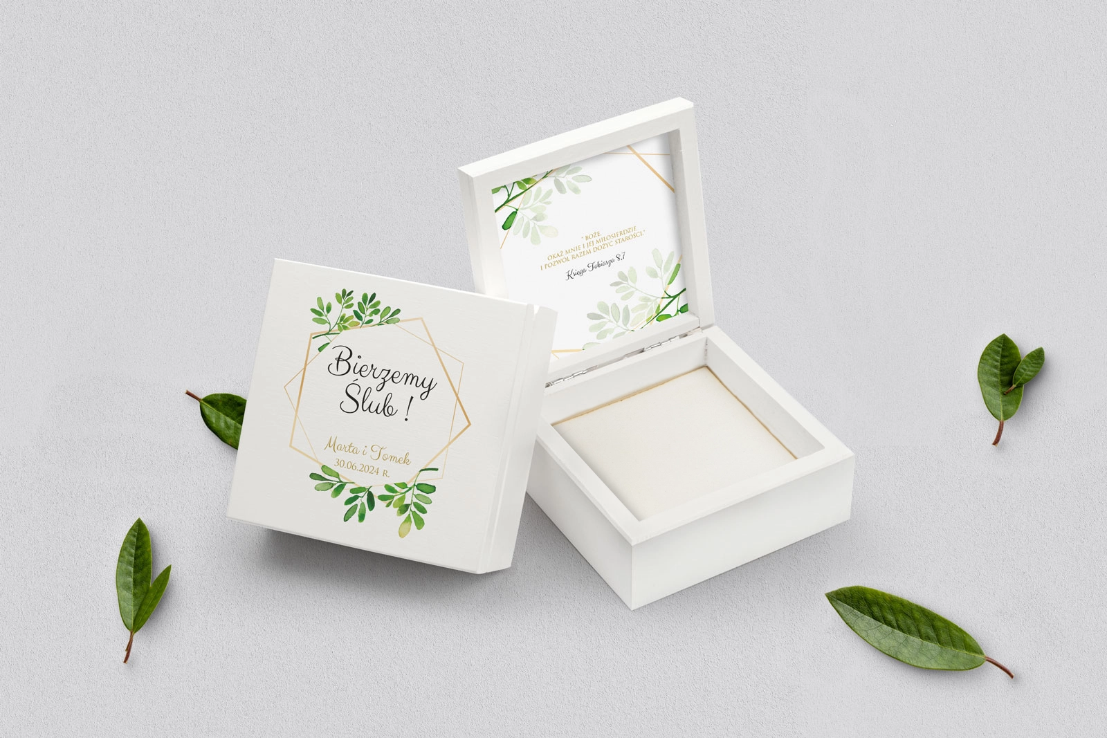 Pudełko na obrączki białe - Flowers & Frame Motyw 3
