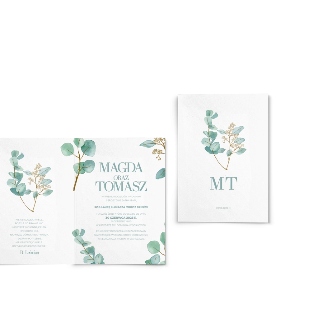 Zaproszenia ślubne Eukaliptus - Składane Motyw 1