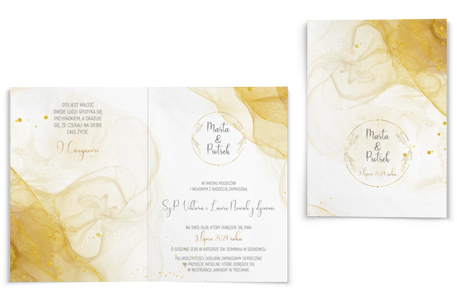 Zaproszenia ślubne Glamour Ink - Składane Motyw 1