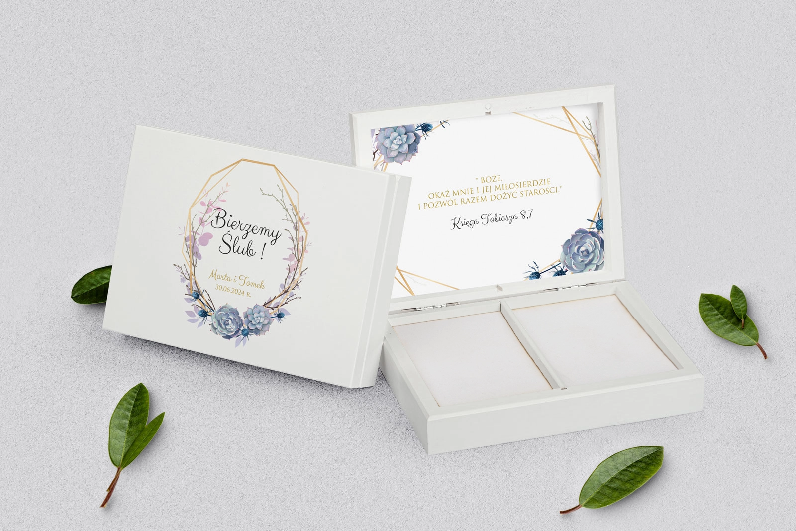 Pudełko na obrączki prostokątne białe - Flowers & Frame Motyw 6