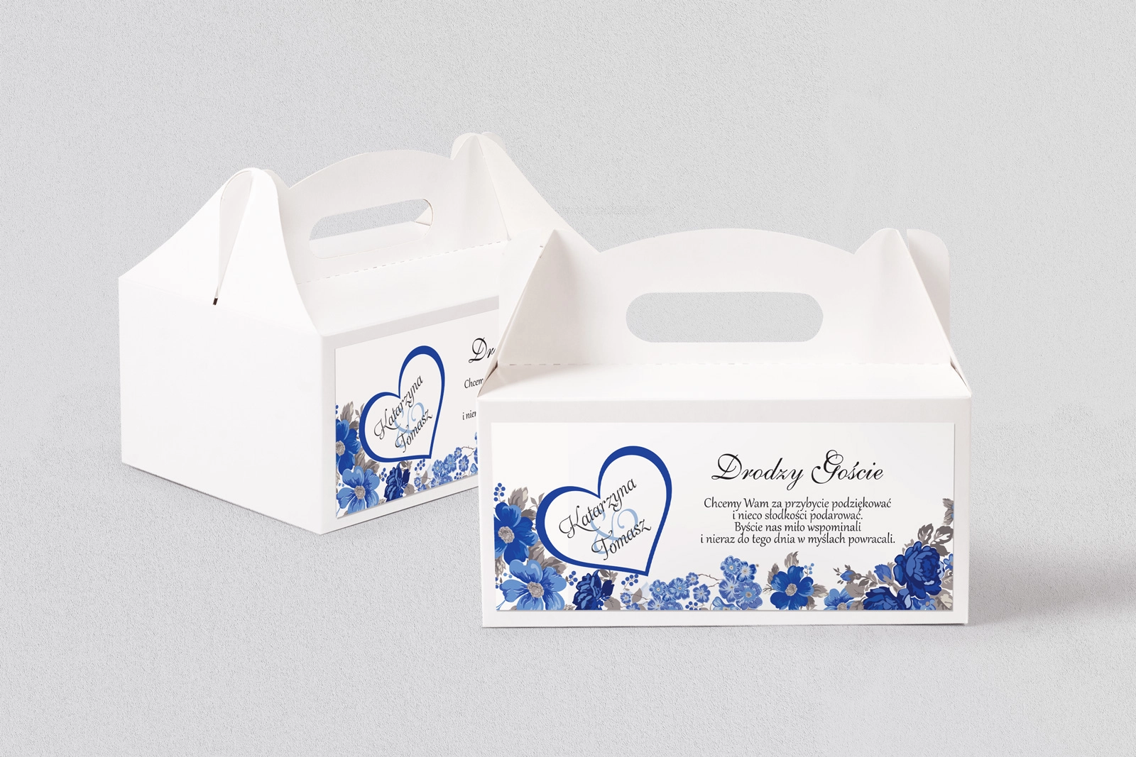 Pudełko na ciasto weselne Serca Kwiat Motyw 2