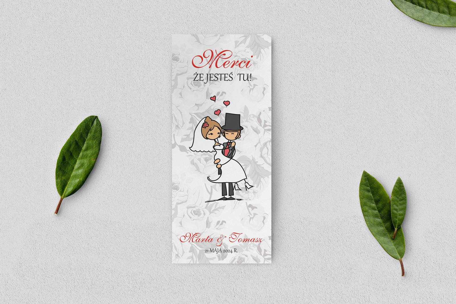 Podziękowanie Merci - Karteczka Zakochani Motyw 3