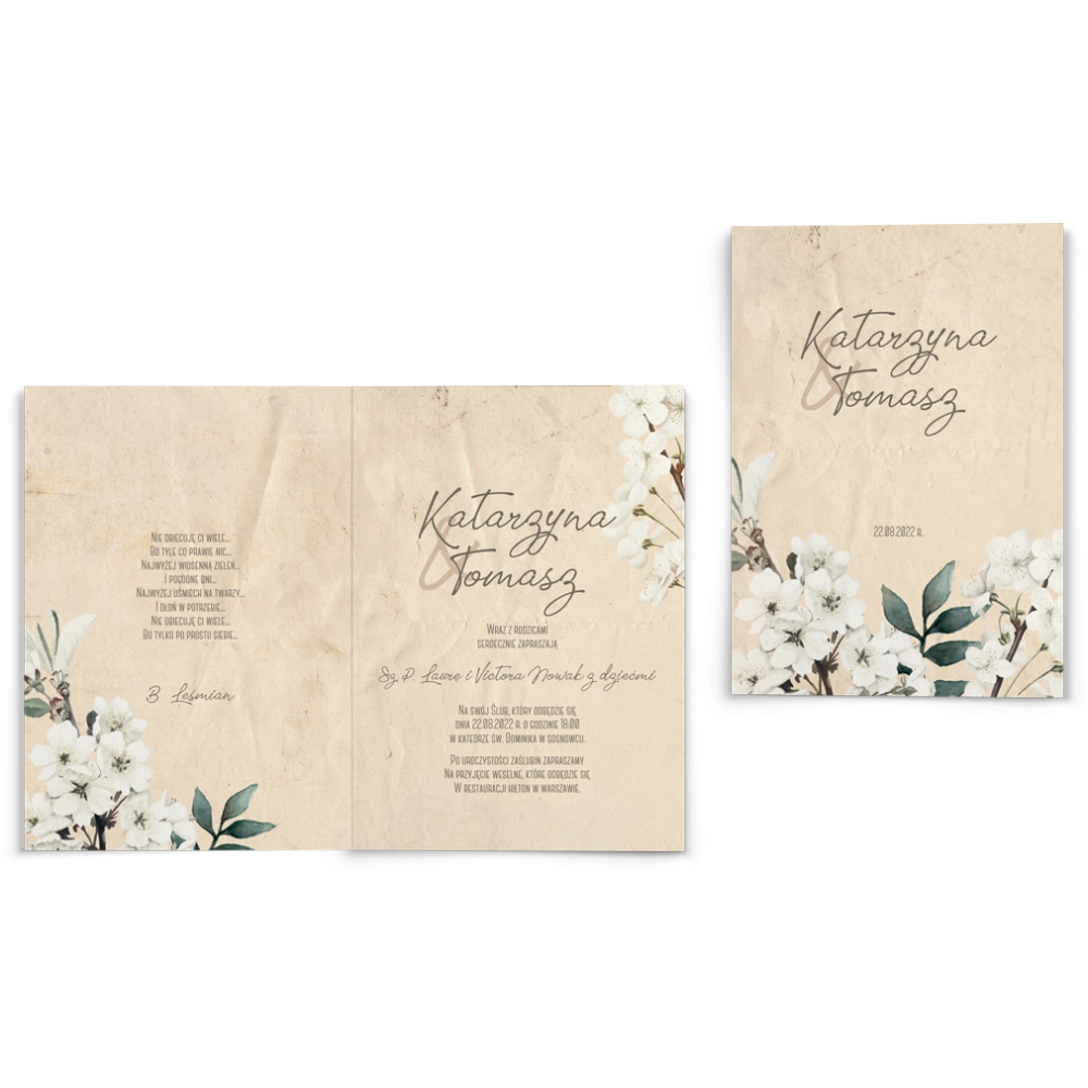 Zaproszenia ślubne Old Fashion - Składane Motyw 3