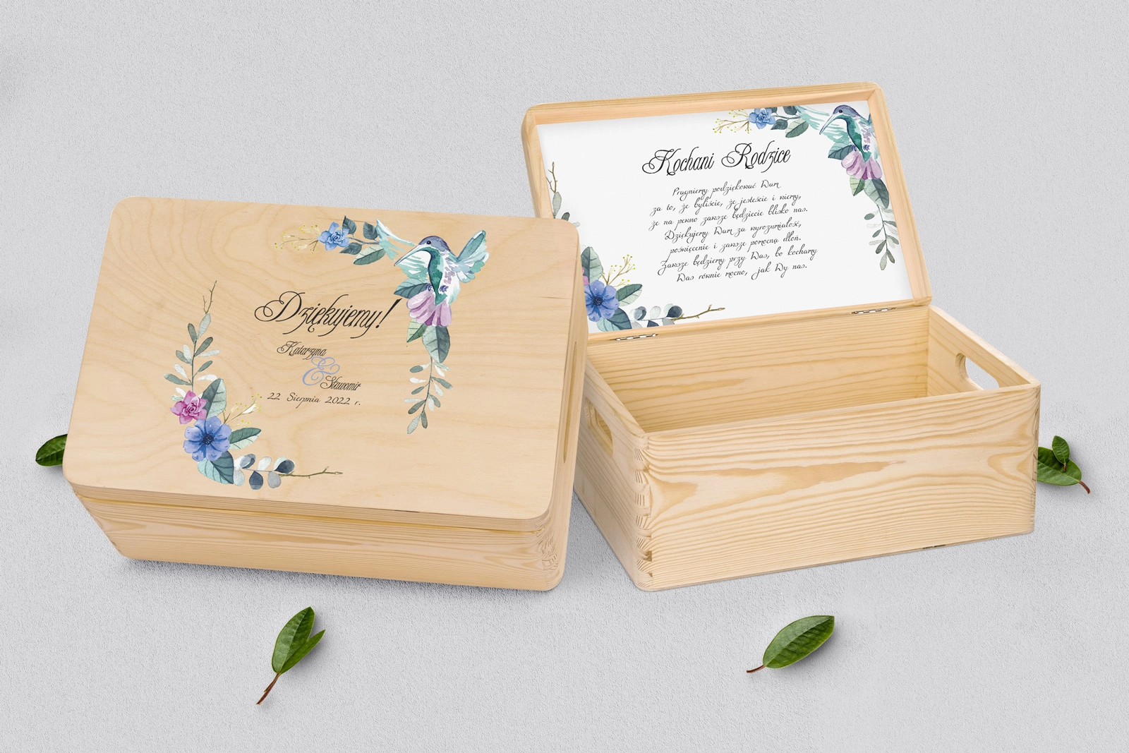 Skrzyneczka dla Rodziców - naturalna Akwarelowe Wianki Motyw 8