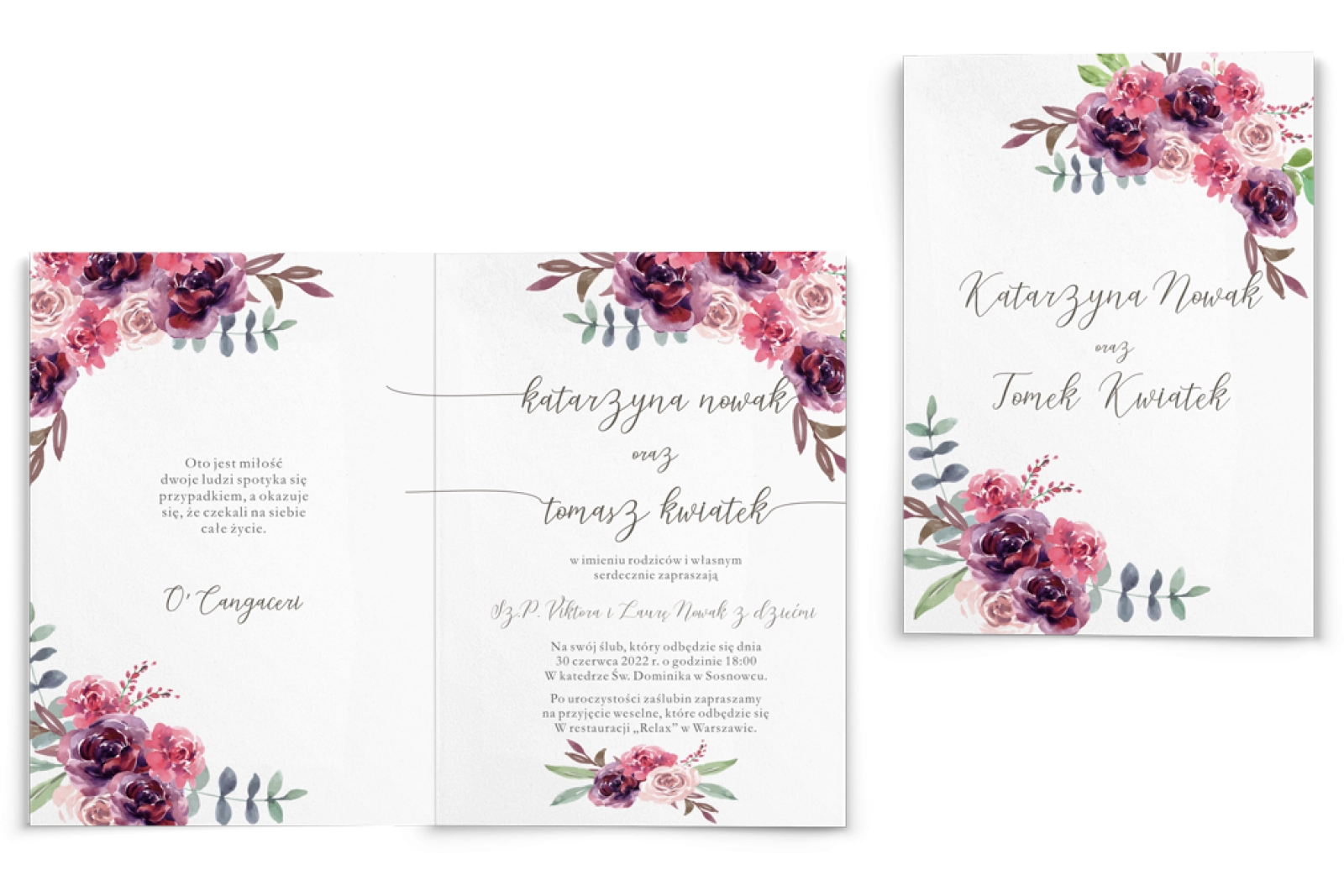 Zaproszenia ślubne PasteLove- Składane Motyw 1