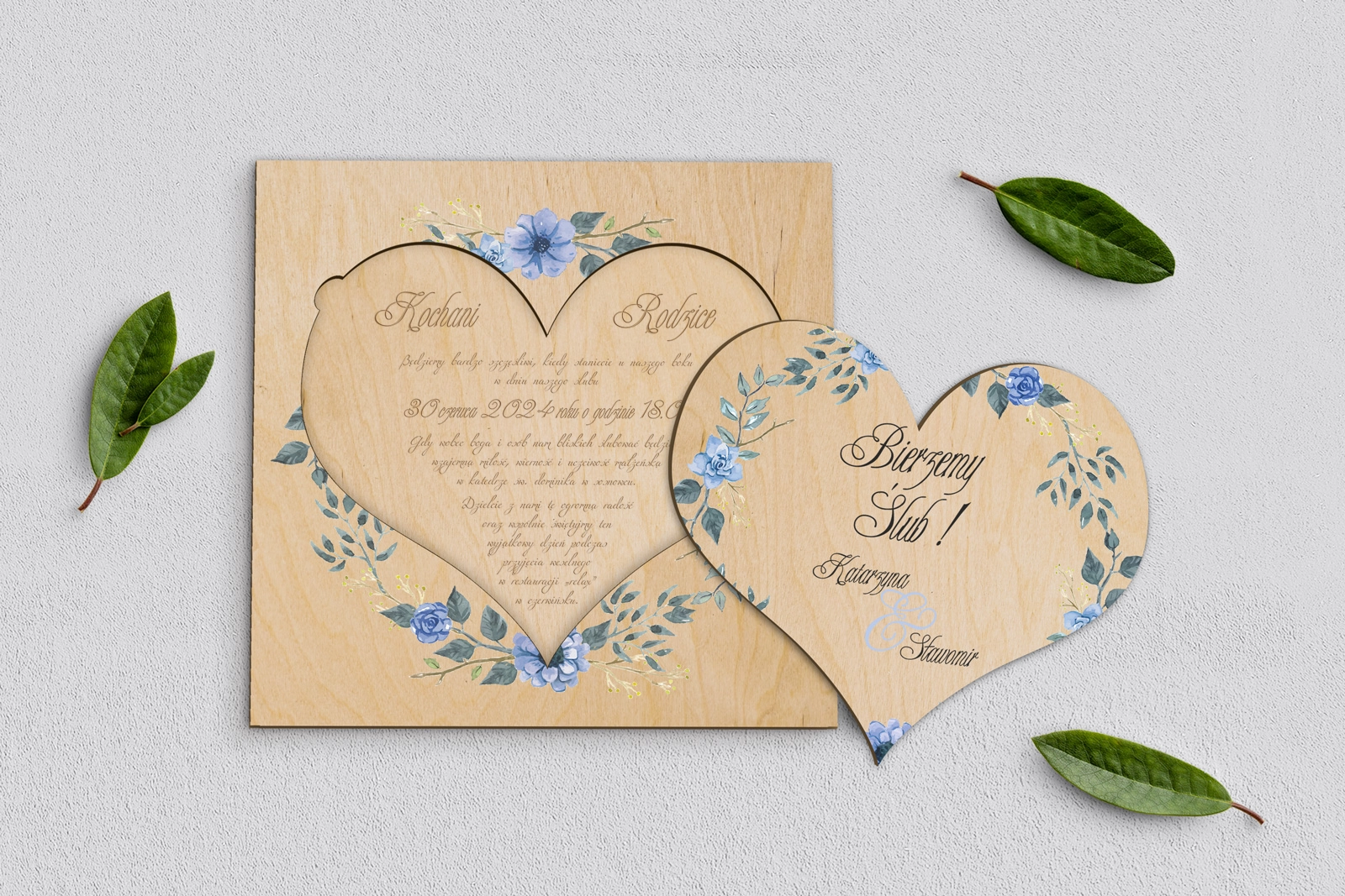 Drewniane Zaproszenie dla Rodziców - Akwarelowe Wianki Motyw 1