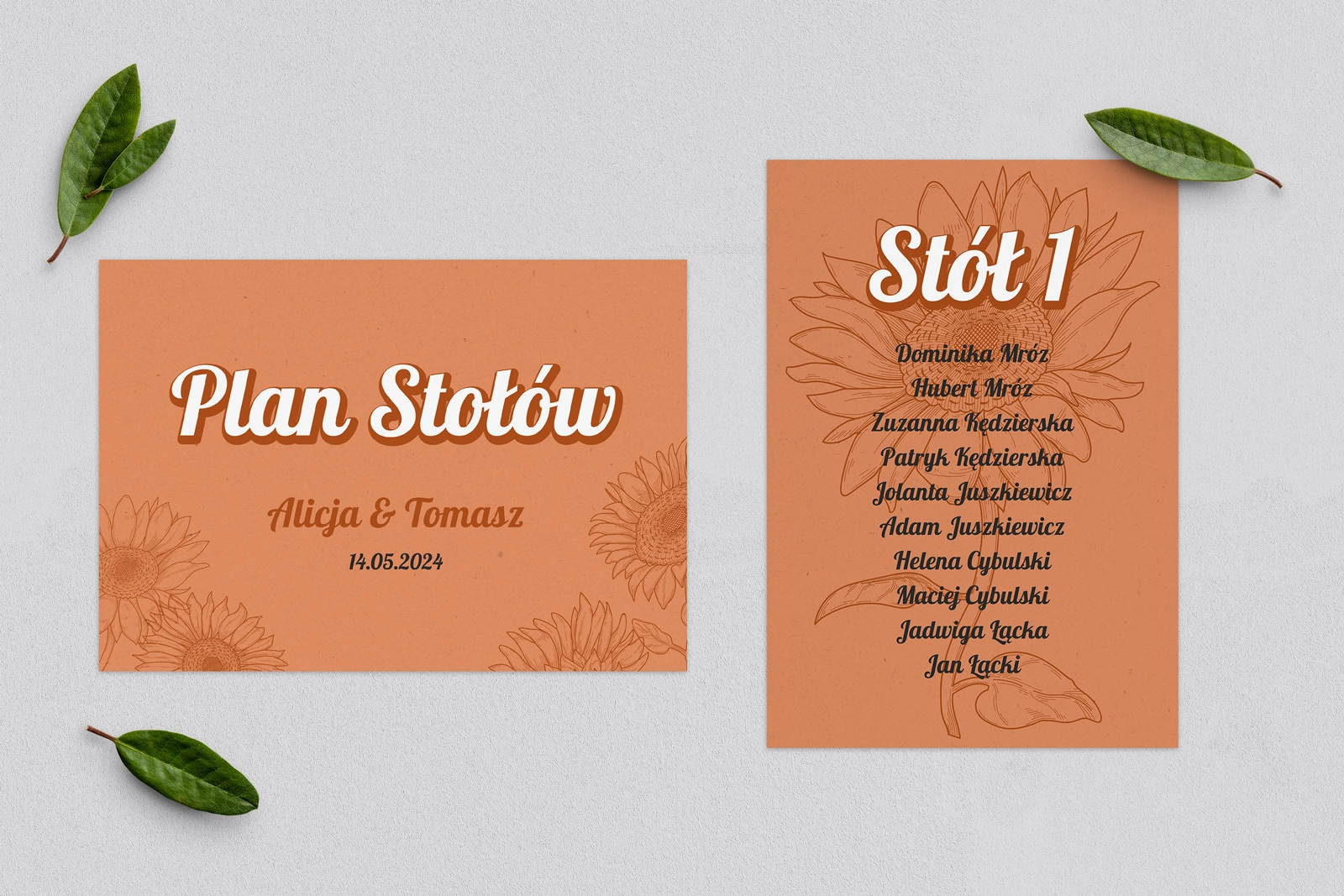 Plan Stołów - Karteczka Sunflowers Motyw 2