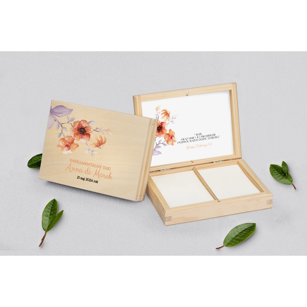 Pudełko na obrączki prostokątne naturalne - Sweet Love Motyw 6