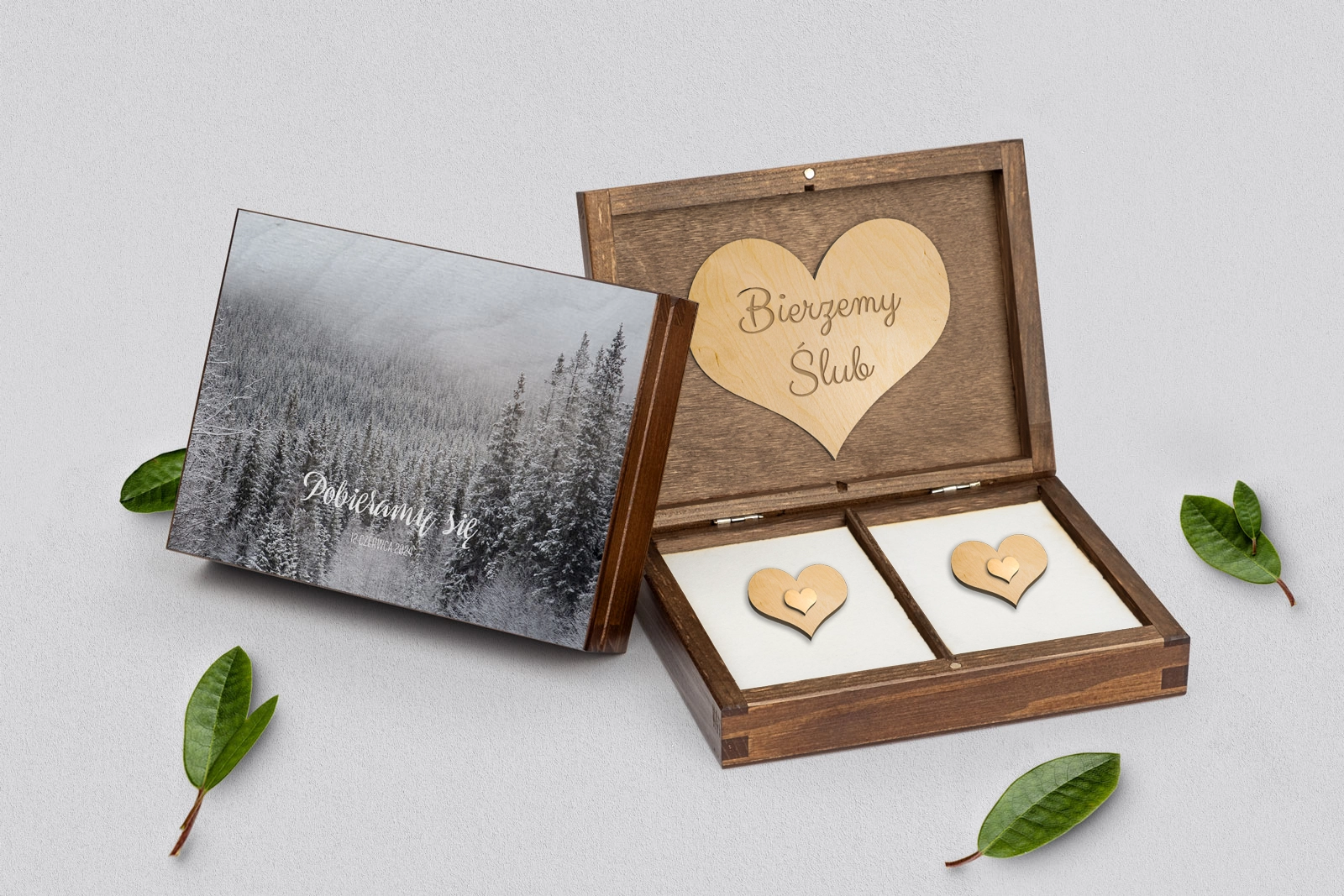 Pudełko na obrączki prostokątne brązowe - Forest - Motyw 4