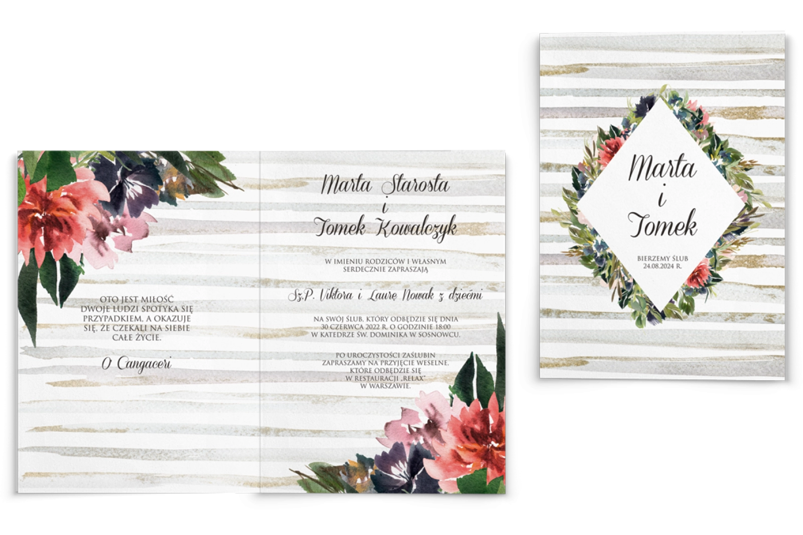 Zaproszenia ślubne Akwarelka - Składane Motyw 3