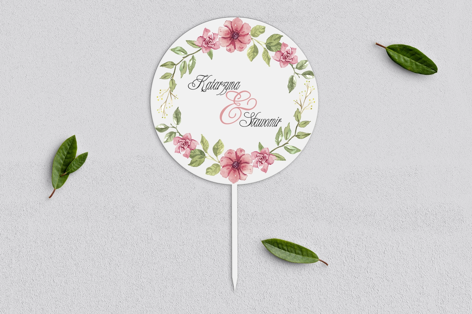 Topper na tort weselny - Akwarelowe Wianki Motyw 6