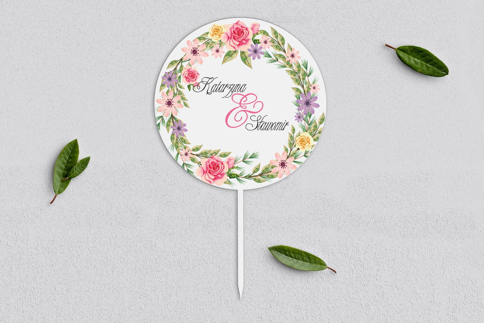 Topper na tort weselny - Akwarelowe Wianki Motyw 5