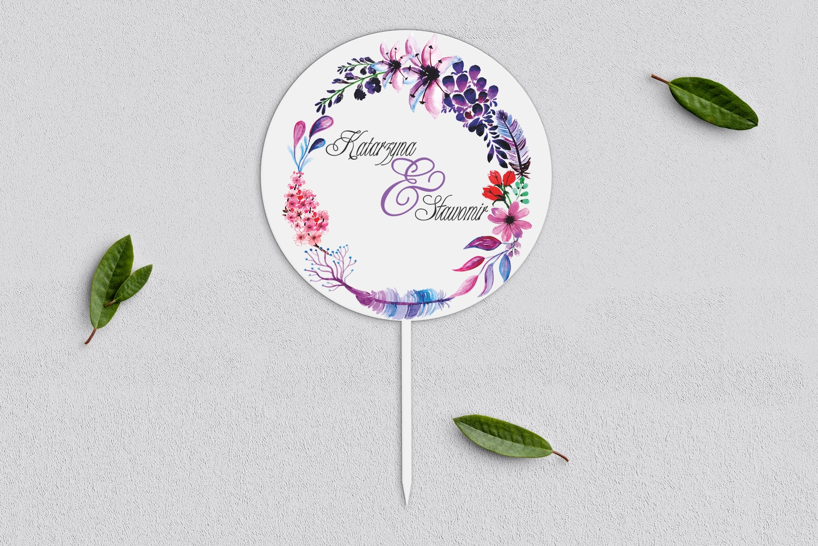 Topper na tort weselny - Akwarelowe Wianki Motyw 7