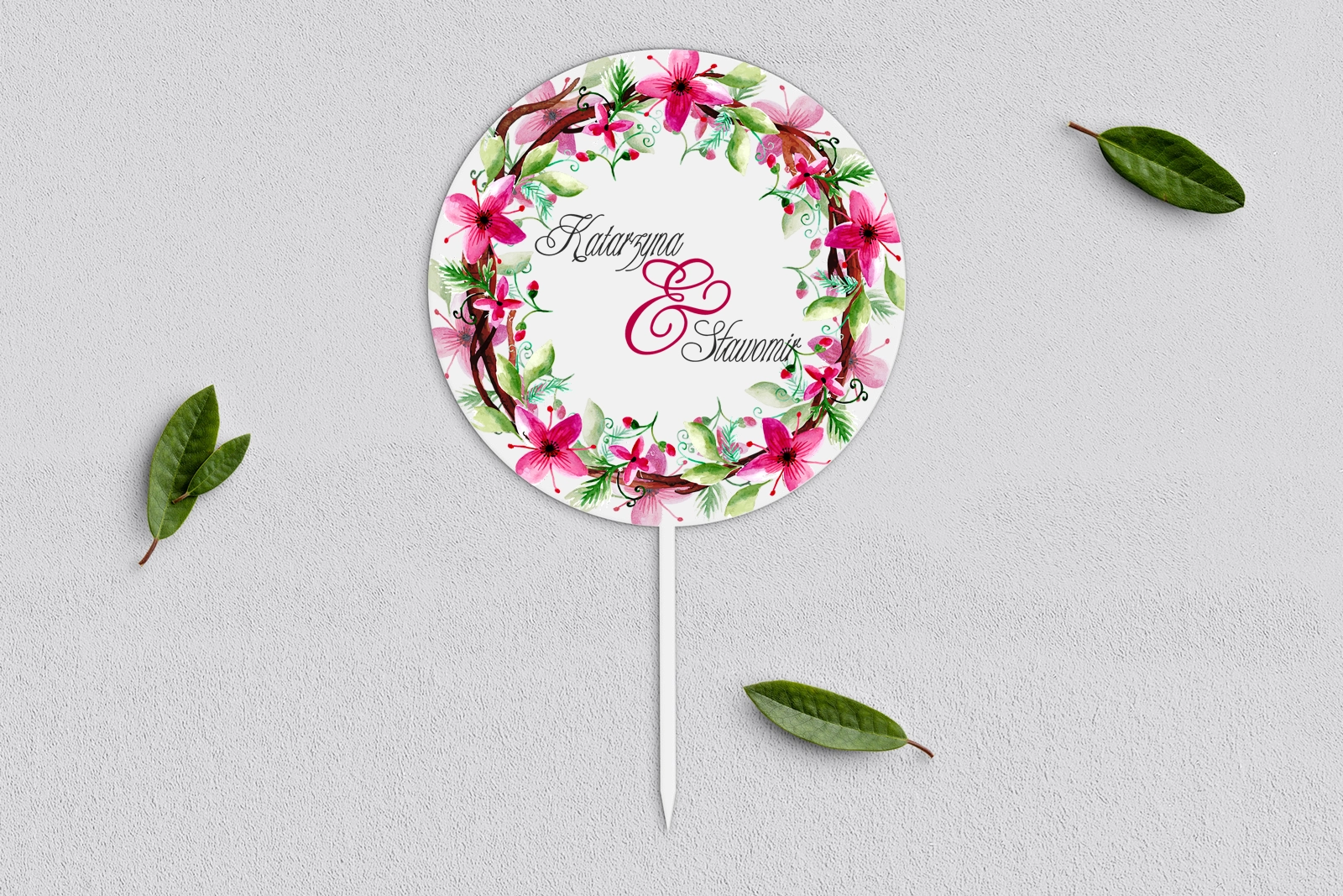 Topper na tort weselny - Akwarelowe Wianki Motyw 2